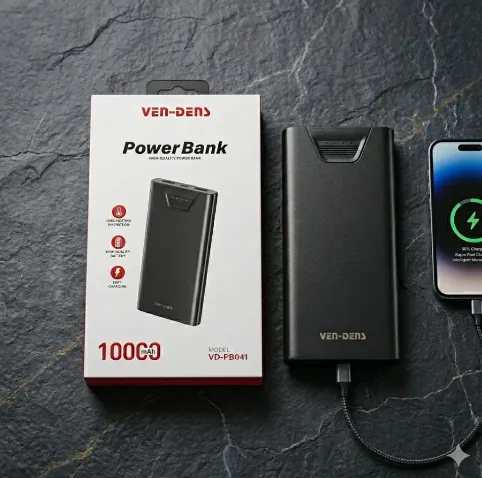 VEN-DENS 10000mAh Fast Charging Power Bank VD-PB041 – Dual USB Ports, Lightweight Portable Battery Pack for Android & iPhone - Image 3