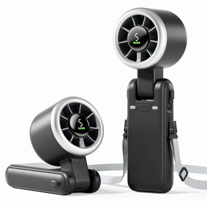 Popular Mini High-Speed Handheld Turbo Fan Smart Digital Display Wearable Personal Desk Neck Fan with Five Wind Speeds
